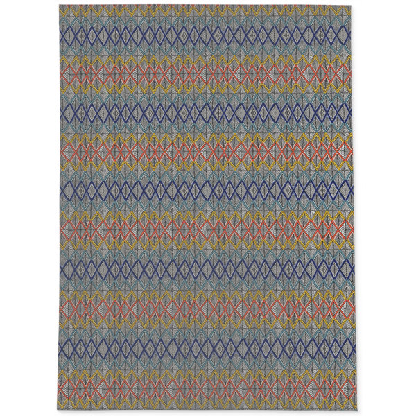 Kavka Genoa Geometric Blue/Orange/Charcoal Indoor / Outdoor Area Rug